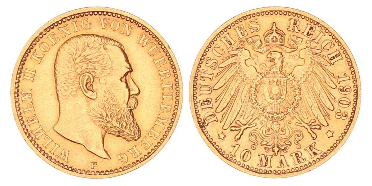German States. Württemberg. Wilhelm II. 10 Mark. 1903 F.