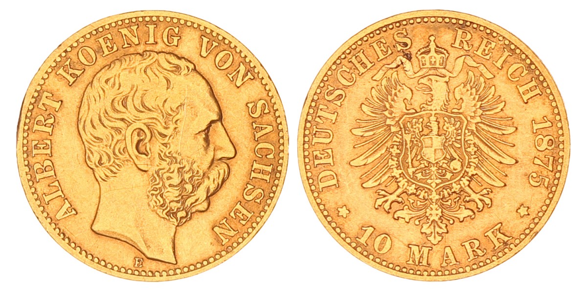 German states. Saxony. Albert. 10 Mark. 1875 E.