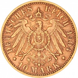 German states. Württemberg. Wilhelm II. 10 Mark. 1904 F.