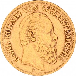 German states. Württemberg. Karl I. 10 Mark. 1878 F.