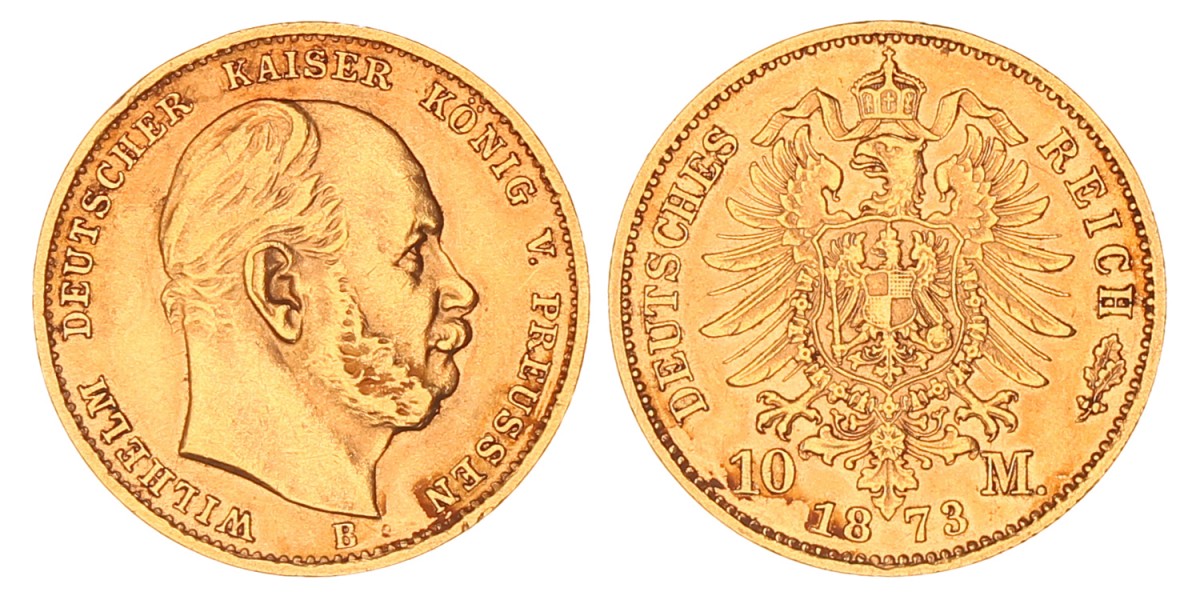German states. Prussia. Wilhelm I. 10 Mark. 1873 B.