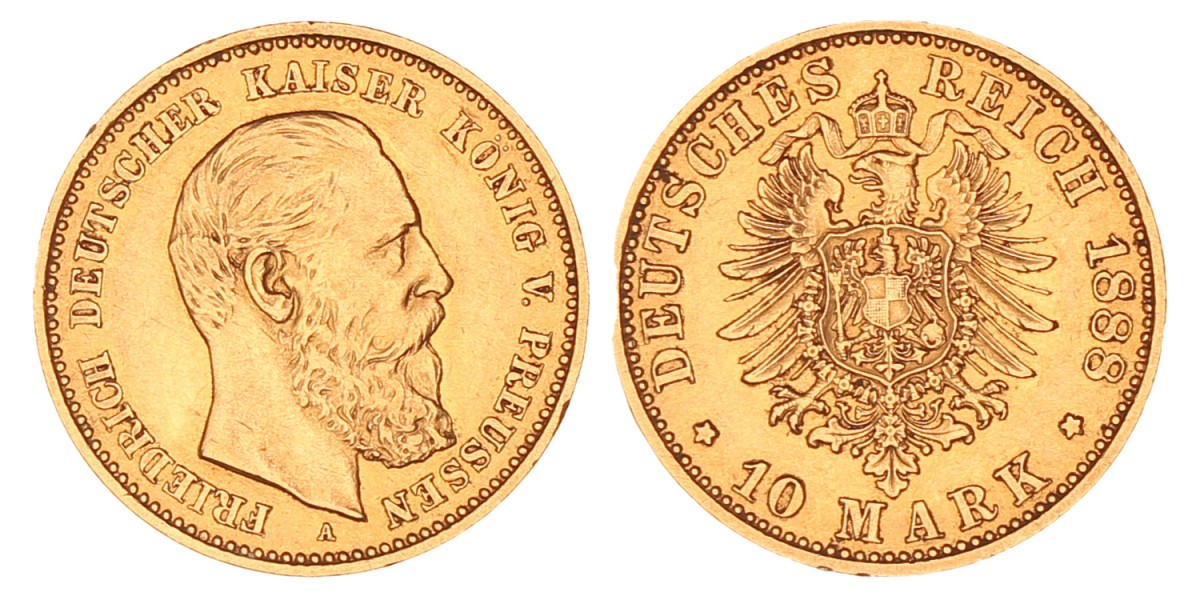 German states. Prussia. Friedrich III. 10 Mark. 1888 A.