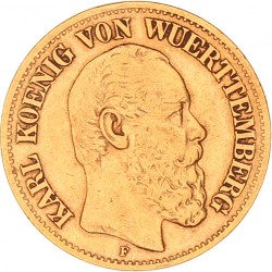 German states. Württemberg. Karl I. 10 Mark. 1878 F.