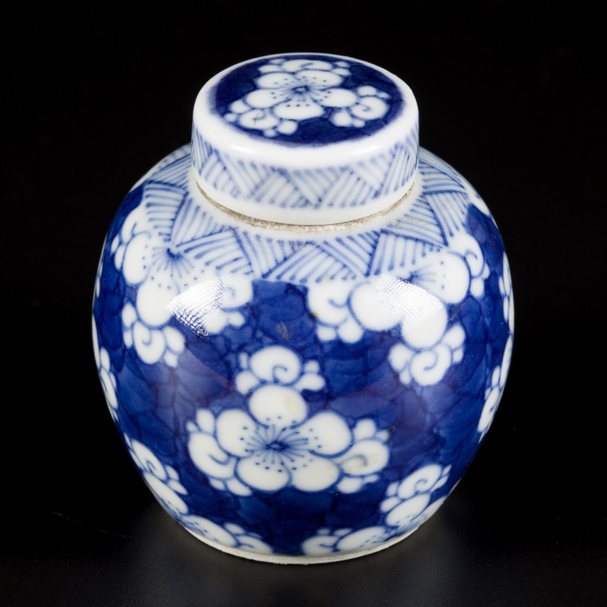 Een porseleinen voorraadpotje met prunus decor, China, 19e eeuw.