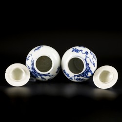 Een set van (2) porseleinen dekselvazen met figuratief decor, China, 19e eeuw.