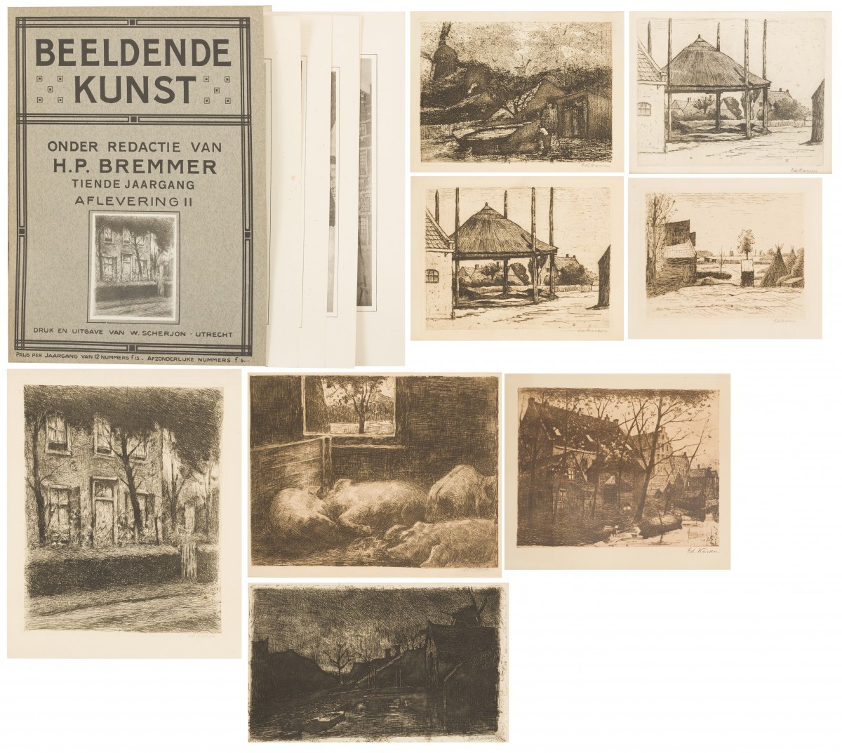 Eduard Karsen (Amsterdam 1860 - 1941), Een map met (7) diverse etsen)