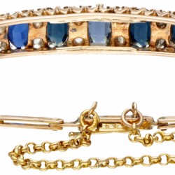 BWG 10 kt. Geelgouden art deco armband bezet met diamant en blauwe steen.