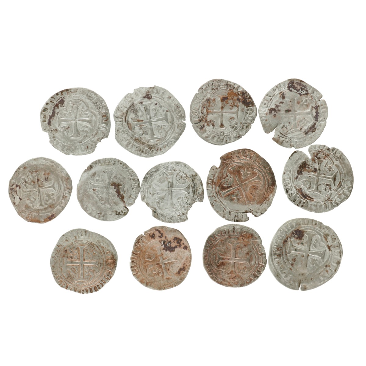 France. Feudal. Lot (13) Blanc a la Couronnes and Blanc au Soleil. 15th - 16th Century.