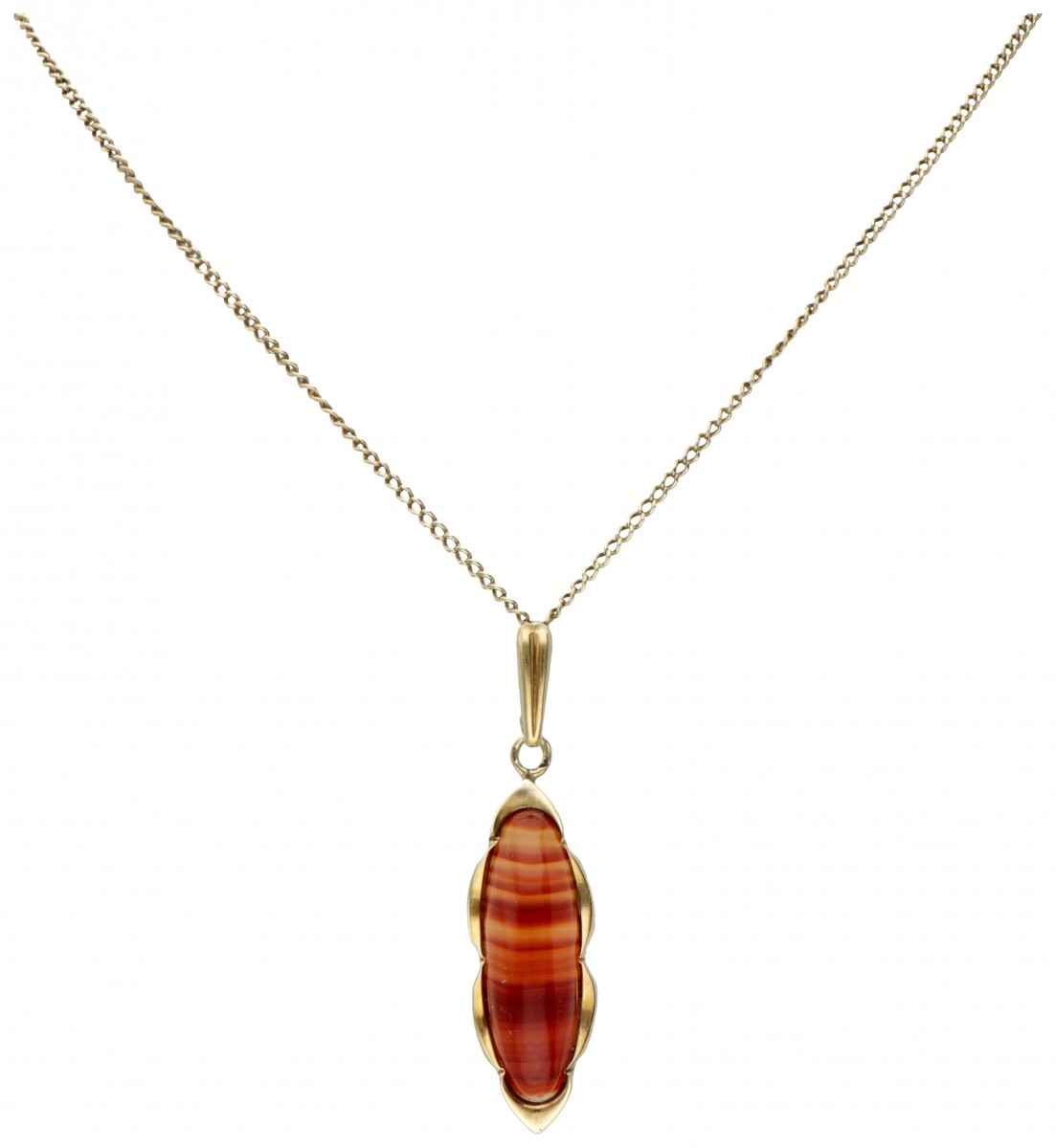 14 kt. Geelgouden vintage collier en hanger bezet met agaat.