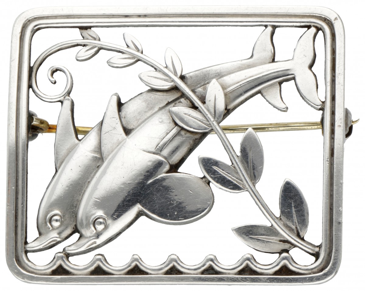 Arno Malinowski voor Georg Jensen no.251 zilveren 'Dolphins' broche - 925/1000.