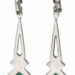 Zilveren art deco clipoorbellen bezet met markasiet en chrysopraas - 835/1000.
