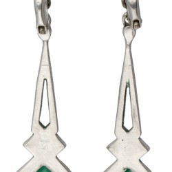 Zilveren art deco clipoorbellen bezet met markasiet en chrysopraas - 835/1000.