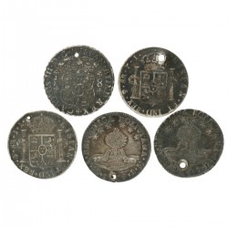 Bolivia. Lot (5) 8 Reales and 8 Soles. 1770, 1806, 1825, 1839 and 1840.