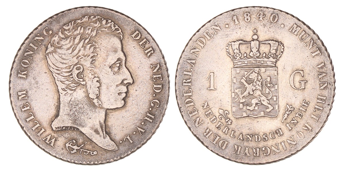 1 Gulden. Willem I. 1840. Zeer Fraai +.