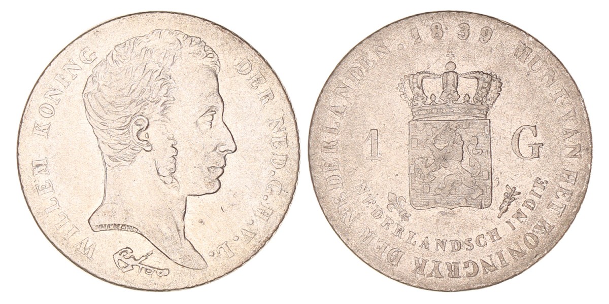 1 Gulden. Willem I. 1839. Zeer Fraai.