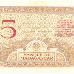 Madagascar. 5 Francs. Banknote. Type 1937. - About UNC.