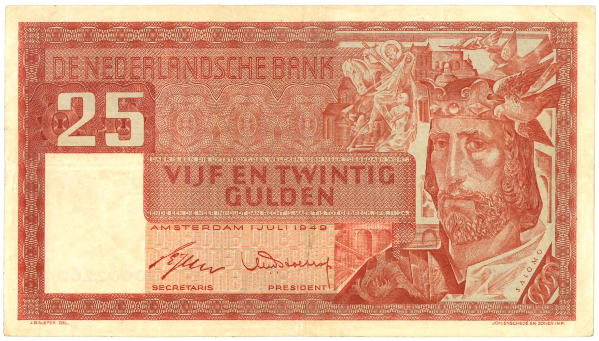 Nederland. 25 gulden. Bankbiljet. Type 1949. Type Salomo. - Zeer Fraai -.