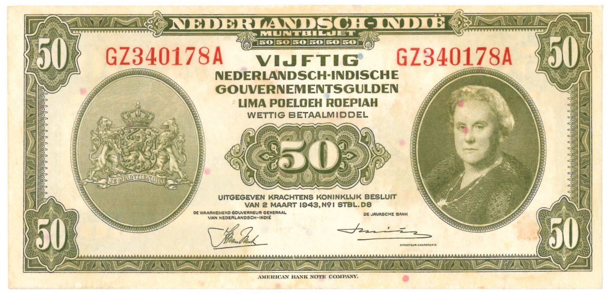 Netherlands-Indies. 50 gulden. Muntbiljet. Type 1943. - About UNC.