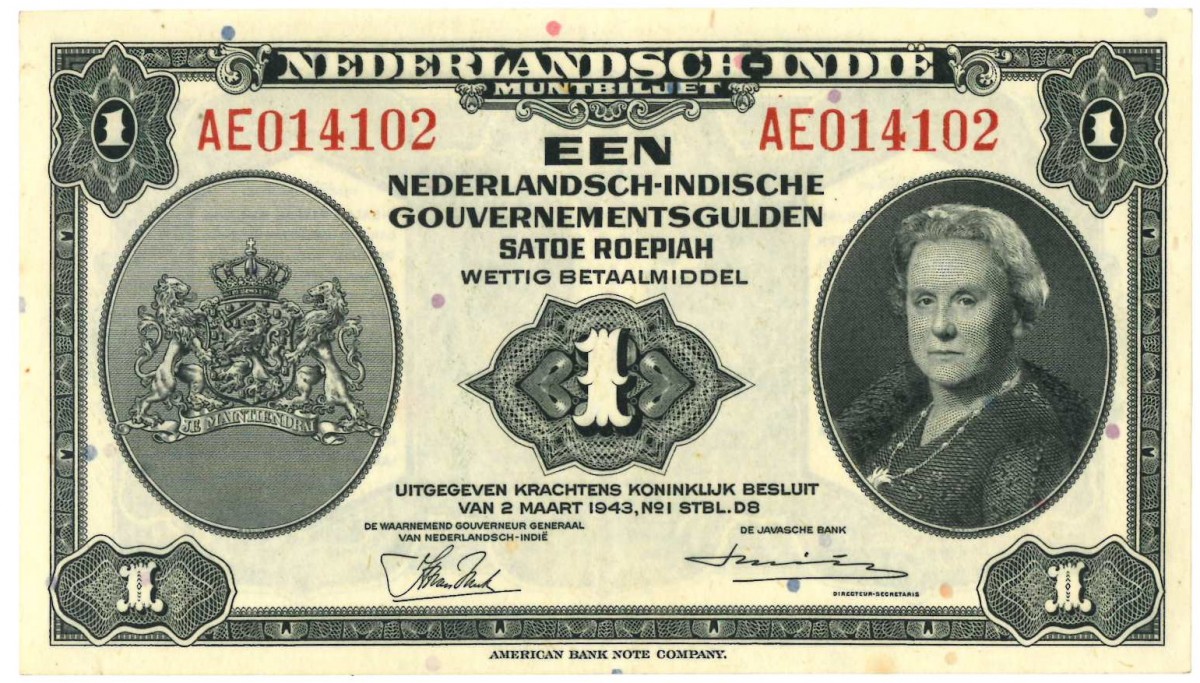 Netherlands-Indies. 1 gulden. Muntbiljet. Type 1943. - Very fine +.