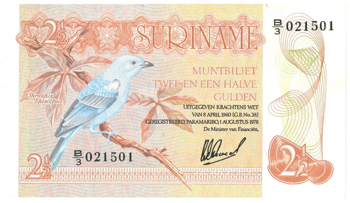 Suriname. 2½ gulden. Banknote. Type 1978. - UNC.