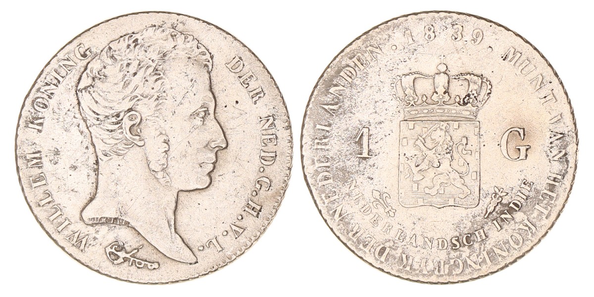 1 Gulden. Willem I. 1839. Zeer Fraai -.