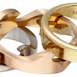 Nina Koppel voor Georg Jensen 18 kt. tricolor gouden 3-delige 'Fusion' ring.