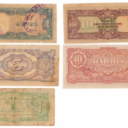 Netherlands-Indies. 1 en 100 Pesos./1, 5 en 10 Rupees.  Type 1942-1945. - Very Fine / Extremely Fine.