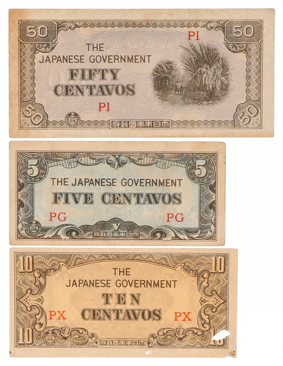 Netherlands-Indies. 5, 10 en 50 centavos. Japanese Government. Type 1942-1945. - Fine / Extremely Fine.