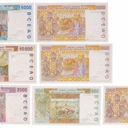 West African States. 500/3x1000/2500/5000/10000 Francs. Banknote. Type 1991-2003. - Very fine / Extremely fine.