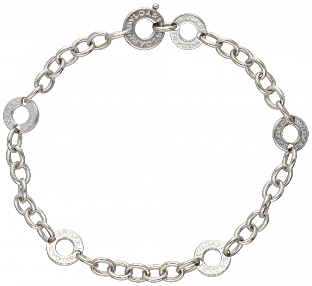 18 kt. Witgouden Bvlgari 'Charm' schakelarmband.