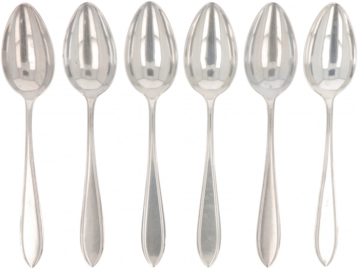 (6) delige set lepels "Hollands puntfilet" zilver.