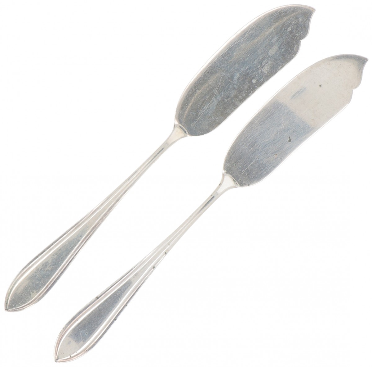 (2) delige set botermesjes "Hollands puntfilet" zilver.