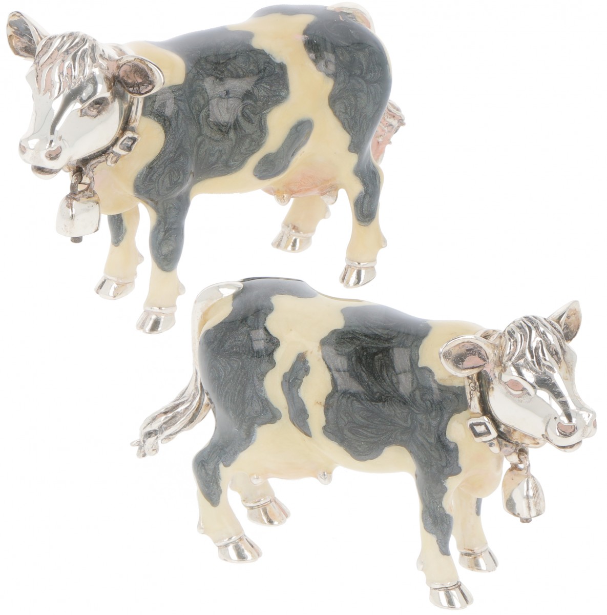 (2) delig lot miniatuur koeien zilver.