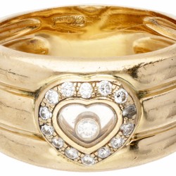 18 kt. Geelgouden Chopard 'Happy Diamonds' hartvormige bandring bezet met ca. 0.18 ct. diamant.