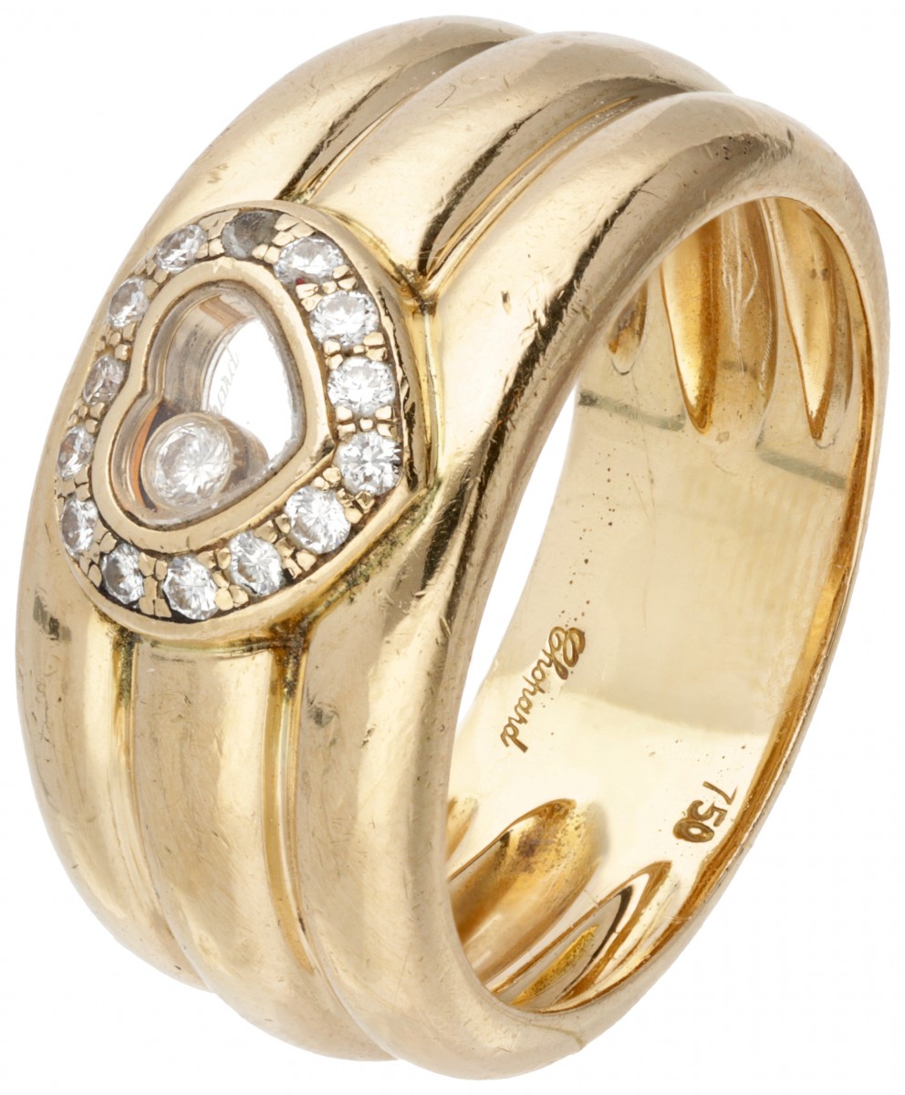 18 kt. Geelgouden Chopard 'Happy Diamonds' hartvormige bandring bezet met ca. 0.18 ct. diamant.