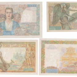 France. 100/500/1000/5000 Francs. Banknote. Type 1942-1945. - Very fine.