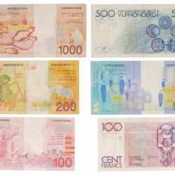 Belgium. 2x100/200/2x500/1000 Frank. Banknote. Type 1978-1997. - Fine – Extremely fine.