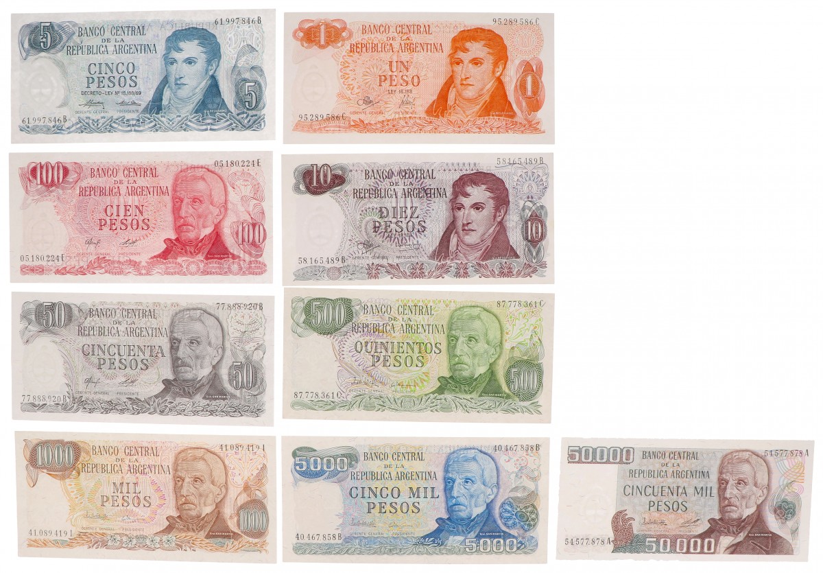 Argentina. Lot 9 notes. Banknote. Type ND. - UNC.