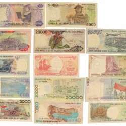 Indonesia. Lot 14 notes. Banknote. Type 1985-2001. - Very fine – UNC.