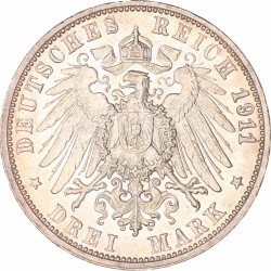 German states. Württemberg. Wilhelm II. 3 Mark. 1911 F.