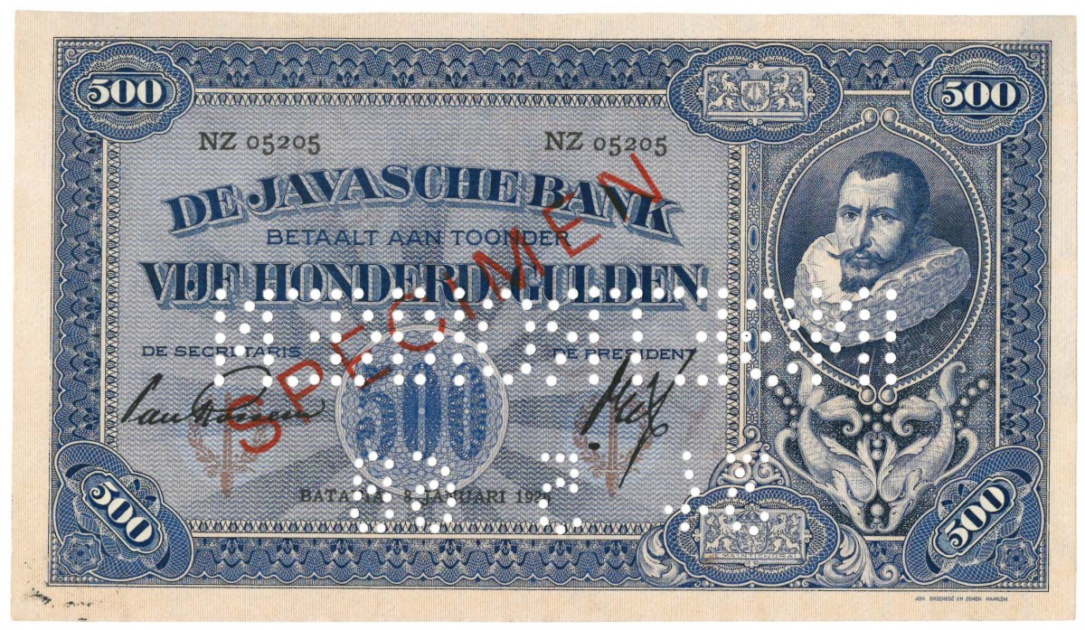 Netherlands-Indies. 500 gulden. Banknote. Type 1925. Type Jan Pieterszoon Coen. - Extremely fine.