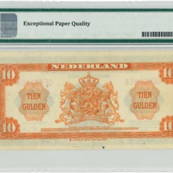 Nederland. 10 gulden. Muntbiljet. Type 1943. Type Wilhelmina. - About UNC.