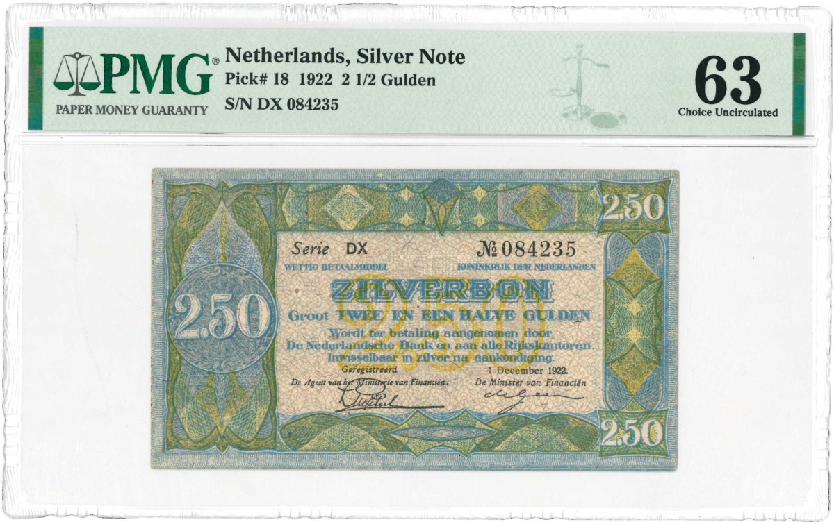 Nederland. 2½ gulden. Zilverbon. Type 1918. -UNC.