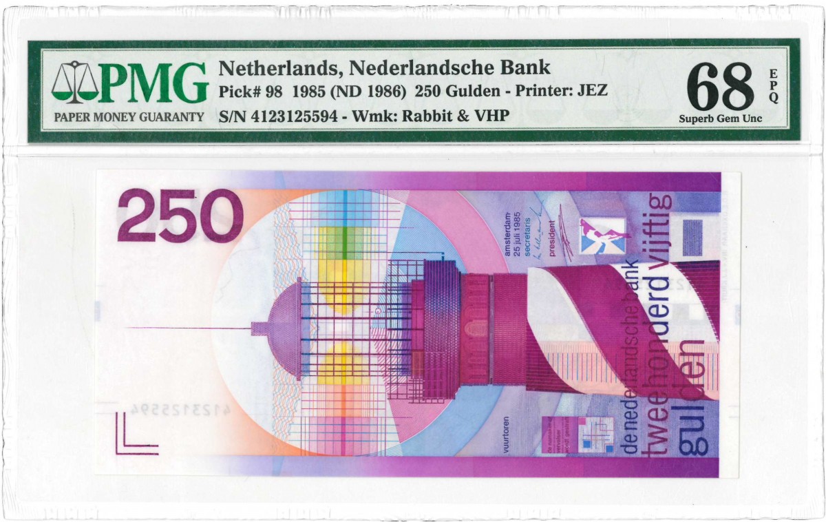 Nederland. 250 gulden. Bankbiljet. Type 1985. Type Vuurtoren. - UNC.