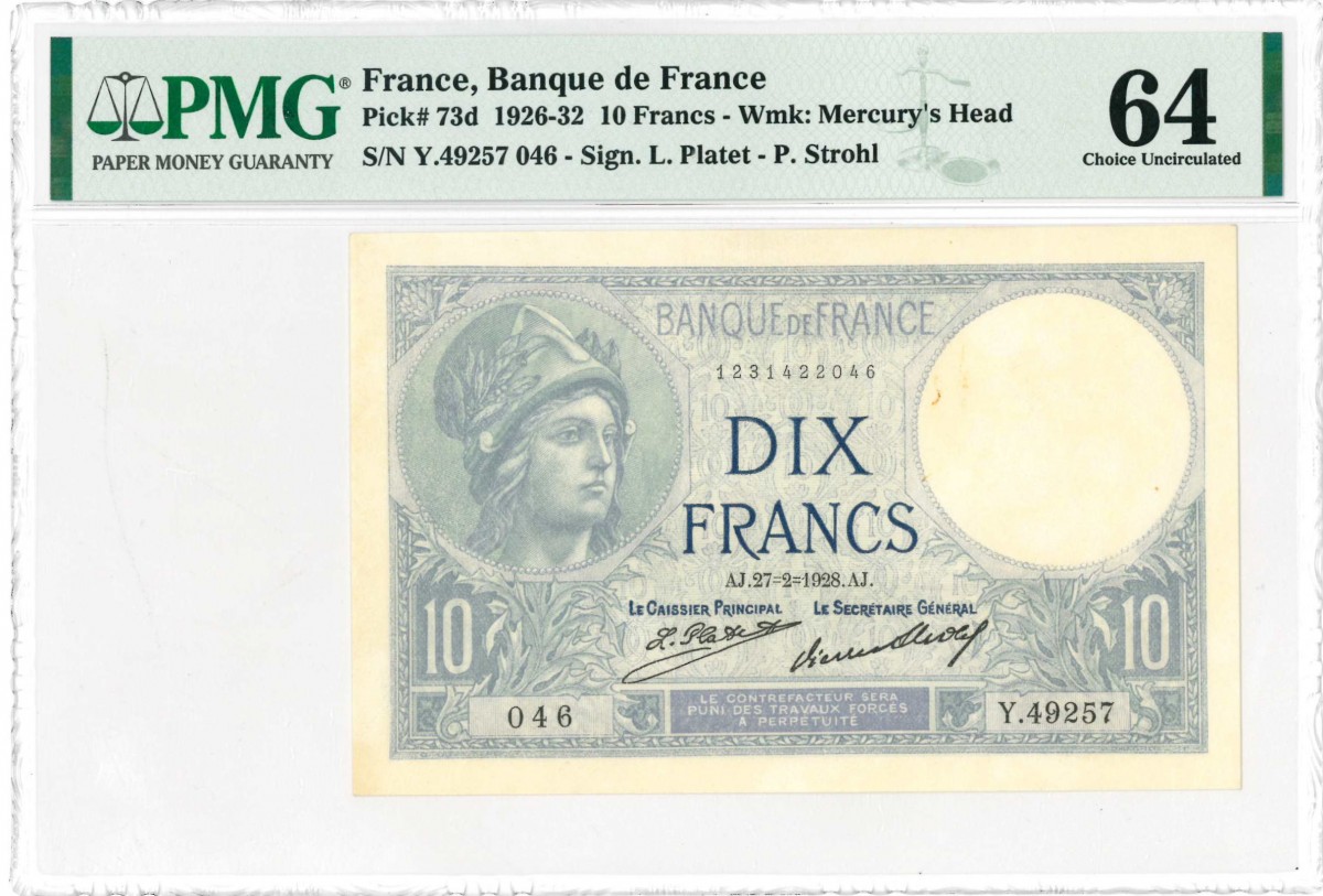 France. 10 Francs. Banknote. Type 1926-1932. - UNC.