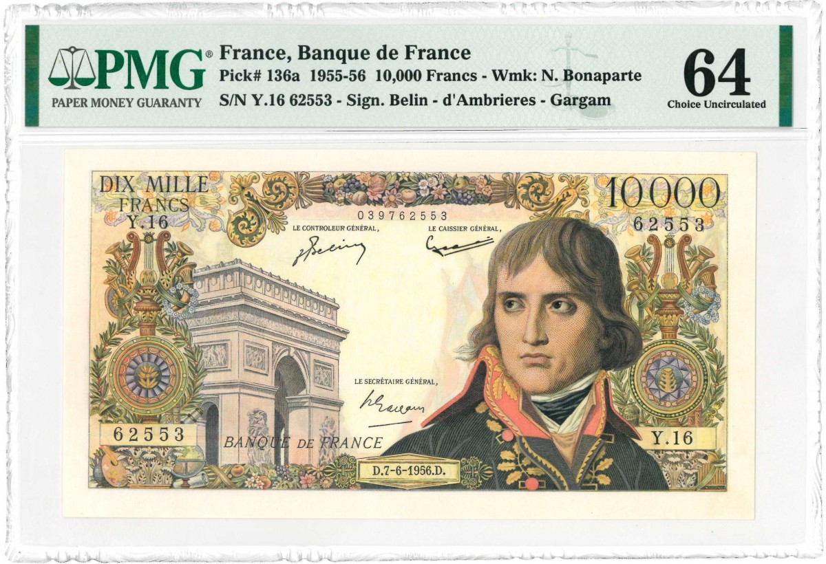 France. 10000 Francs. Banknote. Type 1955-1956. - UNC.