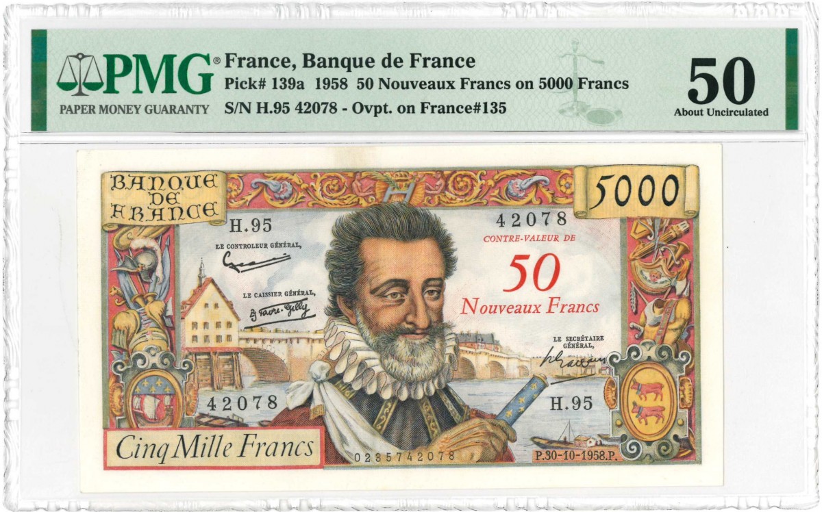 France. 5000 Francs. Banknote. Type 1958. - About UNC.