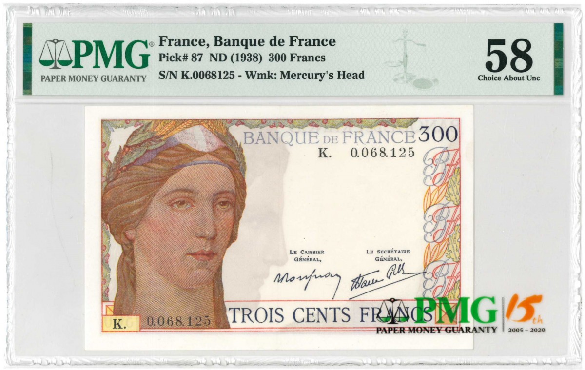 France. 300 Francs. Banknote. Type 1938. - About UNC.