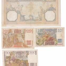 France. 50/100/500/1000 Francs. Banknote. Type 1938-1953. - Fine.