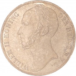 1 Gulden. Willem II. 1845 met streep. Prachtig / UNC.